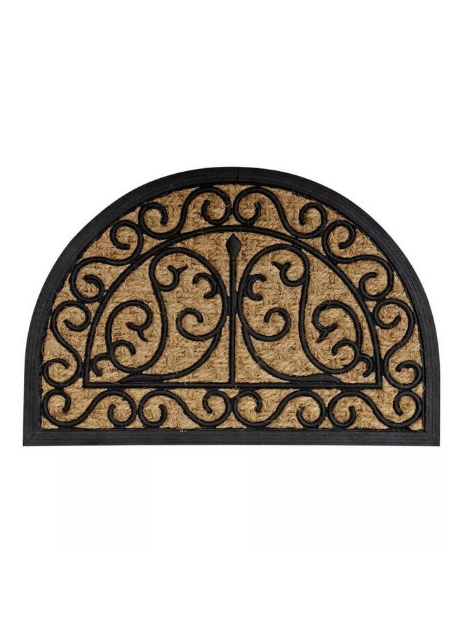 LUANCE Arabesque Design Half Round Shape Non-Slip Door Mat Brown and Black 40 x 60 cm 140191058 - Image 1